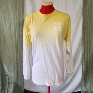 Victoria Secret Pink Yellow White Long Sleeve Soft Stretch Crew Neck Top Size XS